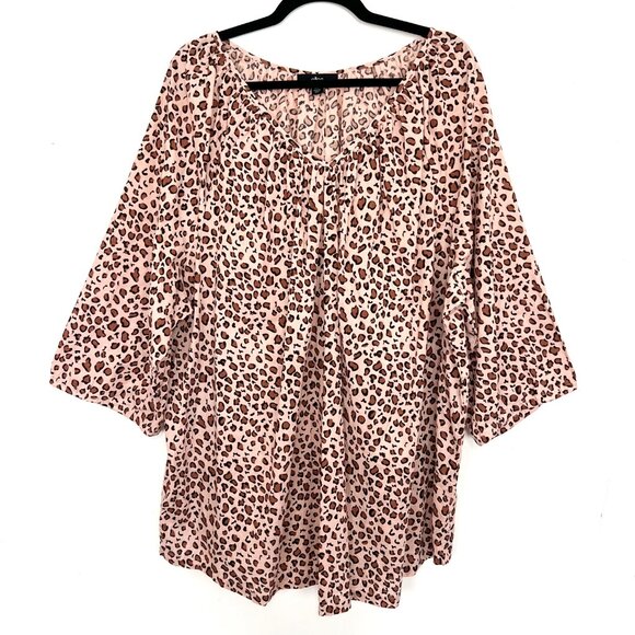 Ellos Leopard Cotton Top 3/4 Sleeve Lightweight 2X 26/28 3X zq - Picture 1 of 4